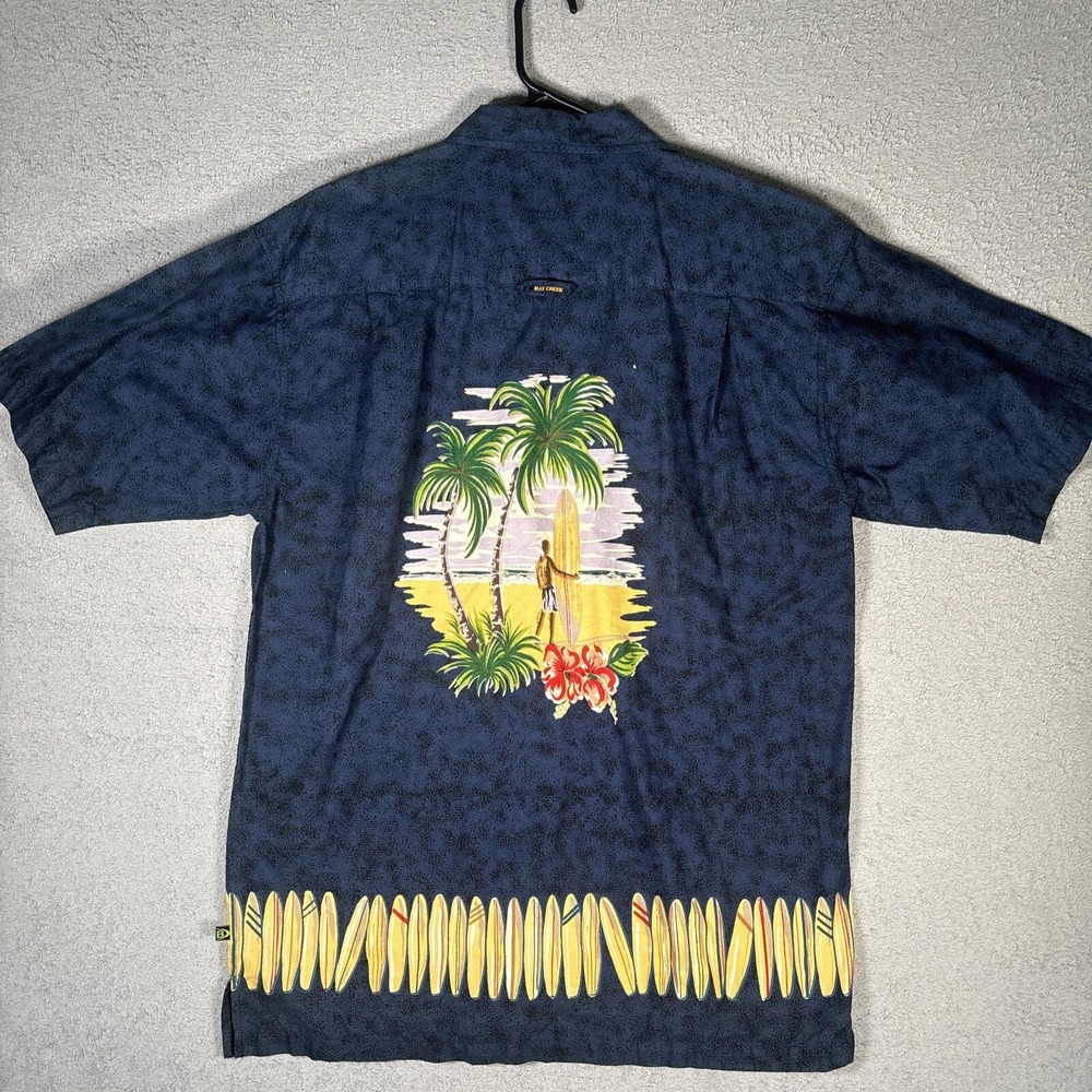 Bay Creek Hawaiian Shirt Men's Size‎ XL Blue Surfboard AOP